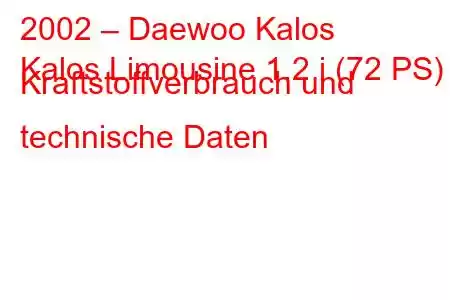 2002 – Daewoo Kalos
Kalos Limousine 1.2 i (72 PS) Kraftstoffverbrauch und technische Daten