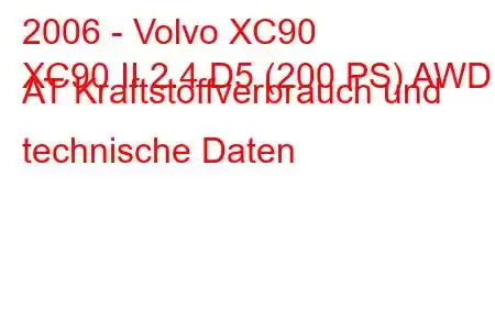 2006 - Volvo XC90
XC90 II 2.4 D5 (200 PS) AWD AT Kraftstoffverbrauch und technische Daten