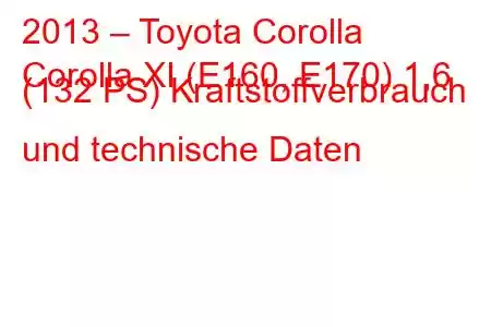 2013 – Toyota Corolla
Corolla XI (E160, E170) 1,6 (132 PS) Kraftstoffverbrauch und technische Daten