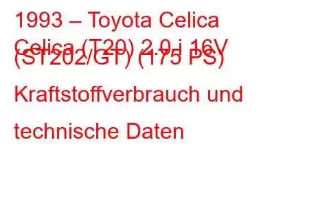 1993 – Toyota Celica
Celica (T20) 2.0 i 16V (ST202/GT) (175 PS) Kraftstoffverbrauch und technische Daten