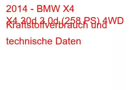 2014 - BMW X4
X4 30d 3.0d (258 PS) 4WD Kraftstoffverbrauch und technische Daten