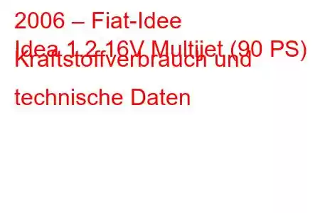 2006 – Fiat-Idee
Idea 1.2 16V Multijet (90 PS) Kraftstoffverbrauch und technische Daten