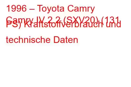 1996 – Toyota Camry
Camry IV 2.2 (SXV20) (131 PS) Kraftstoffverbrauch und technische Daten