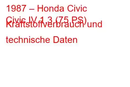 1987 – Honda Civic
Civic IV 1.3 (75 PS) Kraftstoffverbrauch und technische Daten