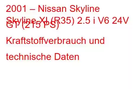 2001 – Nissan Skyline
Skyline XI (R35) 2.5 i V6 24V GT (215 PS) Kraftstoffverbrauch und technische Daten