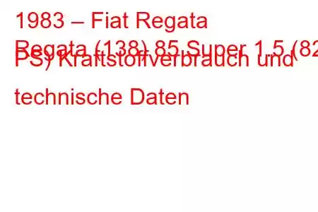 1983 – Fiat Regata
Regata (138) 85 Super 1.5 (82 PS) Kraftstoffverbrauch und technische Daten