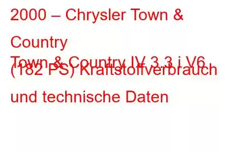 2000 – Chrysler Town & Country
Town & Country IV 3.3 i V6 (182 PS) Kraftstoffverbrauch und technische Daten