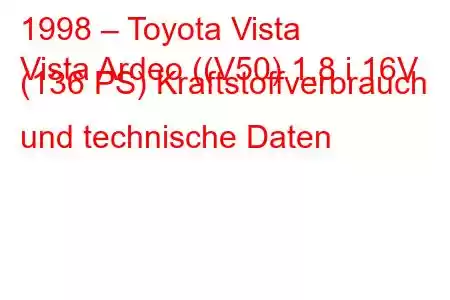 1998 – Toyota Vista
Vista Ardeo ((V50) 1.8 i 16V (136 PS) Kraftstoffverbrauch und technische Daten