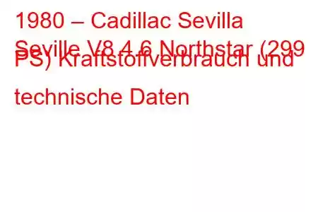 1980 – Cadillac Sevilla
Seville V8 4.6 Northstar (299 PS) Kraftstoffverbrauch und technische Daten