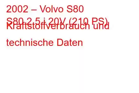 2002 – Volvo S80
S80 2.5 i 20V (210 PS) Kraftstoffverbrauch und technische Daten