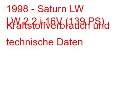 1998 - Saturn LW
LW 2.2 i 16V (139 PS) Kraftstoffverbrauch und technische Daten