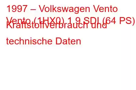 1997 – Volkswagen Vento
Vento (1HX0) 1.9 SDI (64 PS) Kraftstoffverbrauch und technische Daten