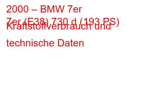 2000 – BMW 7er
7er (E38) 730 d (193 PS) Kraftstoffverbrauch und technische Daten