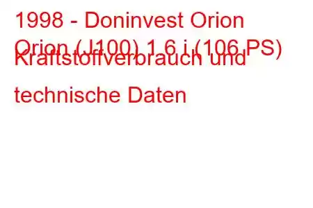 1998 - Doninvest Orion
Orion (J100) 1.6 i (106 PS) Kraftstoffverbrauch und technische Daten