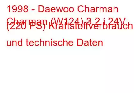 1998 - Daewoo Charman
Charman (W124) 3.2 i 24V (220 PS) Kraftstoffverbrauch und technische Daten