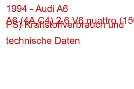 1994 - Audi A6
A6 (4A,C4) 2.6 V6 quattro (150 PS) Kraftstoffverbrauch und technische Daten