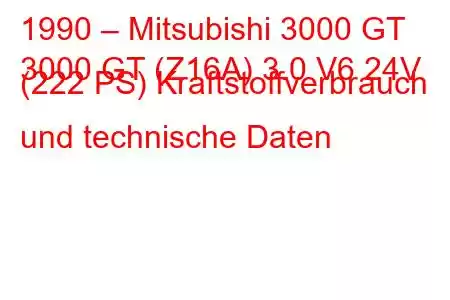 1990 – Mitsubishi 3000 GT
3000 GT (Z16A) 3.0 V6 24V (222 PS) Kraftstoffverbrauch und technische Daten