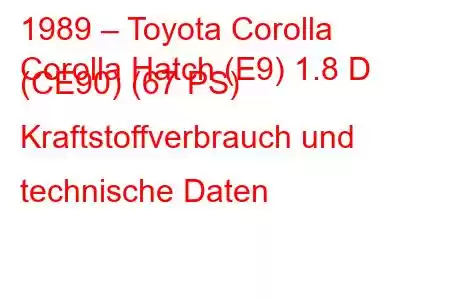 1989 – Toyota Corolla
Corolla Hatch (E9) 1.8 D (CE90) (67 PS) Kraftstoffverbrauch und technische Daten