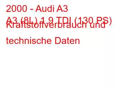 2000 - Audi A3
A3 (8L) 1.9 TDI (130 PS) Kraftstoffverbrauch und technische Daten