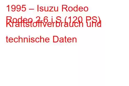 1995 – Isuzu Rodeo
Rodeo 2.6 i S (120 PS) Kraftstoffverbrauch und technische Daten