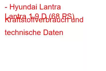 - Hyundai Lantra
Lantra 1.9 D (68 PS) Kraftstoffverbrauch und technische Daten