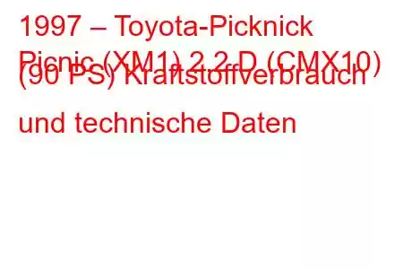 1997 – Toyota-Picknick
Picnic (XM1) 2.2 D (CMX10) (90 PS) Kraftstoffverbrauch und technische Daten