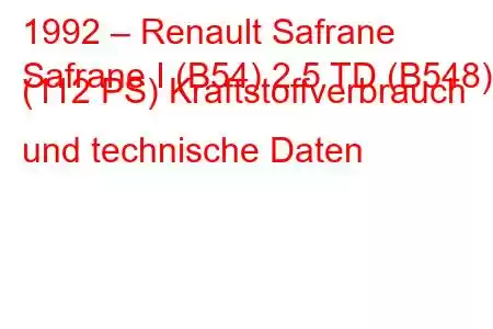 1992 – Renault Safrane
Safrane I (B54) 2.5 TD (B548) (112 PS) Kraftstoffverbrauch und technische Daten