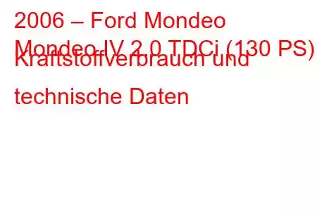 2006 – Ford Mondeo
Mondeo IV 2.0 TDCi (130 PS) Kraftstoffverbrauch und technische Daten