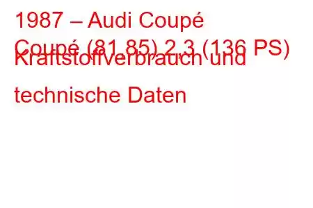 1987 – Audi Coupé
Coupé (81,85) 2,3 (136 PS) Kraftstoffverbrauch und technische Daten