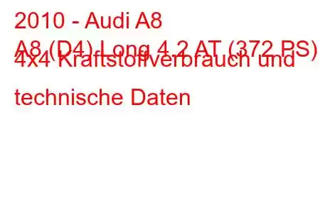 2010 - Audi A8
A8 (D4) Long 4.2 AT (372 PS) 4x4 Kraftstoffverbrauch und technische Daten