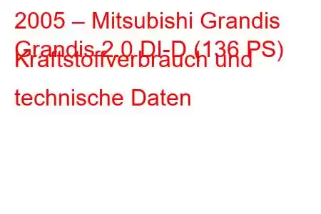 2005 – Mitsubishi Grandis
Grandis 2.0 DI-D (136 PS) Kraftstoffverbrauch und technische Daten