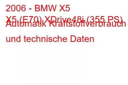 2006 - BMW X5
X5 (E70) XDrive48i (355 PS) Automatik Kraftstoffverbrauch und technische Daten