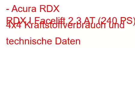 - Acura RDX
RDX I Facelift 2.3 AT (240 PS) 4x4 Kraftstoffverbrauch und technische Daten