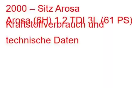 2000 – Sitz Arosa
Arosa (6H) 1.2 TDI 3L (61 PS) Kraftstoffverbrauch und technische Daten