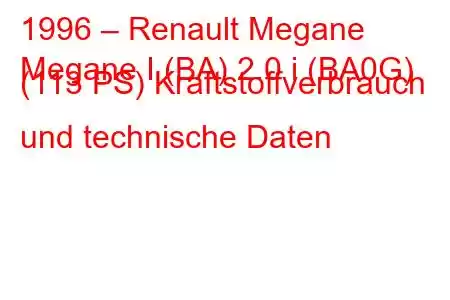 1996 – Renault Megane
Megane I (BA) 2.0 i (BA0G) (113 PS) Kraftstoffverbrauch und technische Daten