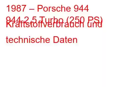 1987 – Porsche 944
944 2,5 Turbo (250 PS) Kraftstoffverbrauch und technische Daten