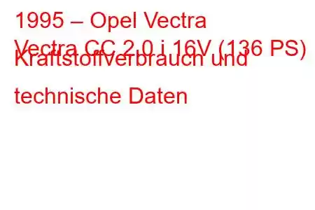 1995 – Opel Vectra
Vectra CC 2.0 i 16V (136 PS) Kraftstoffverbrauch und technische Daten