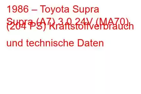 1986 – Toyota Supra
Supra (A7) 3.0 24V (MA70) (204 PS) Kraftstoffverbrauch und technische Daten