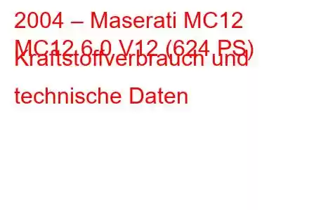 2004 – Maserati MC12
MC12 6.0 V12 (624 PS) Kraftstoffverbrauch und technische Daten