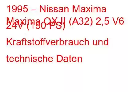 1995 – Nissan Maxima
Maxima QX II (A32) 2,5 V6 24V (190 PS) Kraftstoffverbrauch und technische Daten