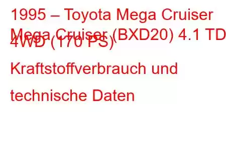 1995 – Toyota Mega Cruiser
Mega Cruiser (BXD20) 4.1 TD 4WD (170 PS) Kraftstoffverbrauch und technische Daten