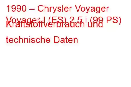 1990 – Chrysler Voyager
Voyager I (ES) 2.5 i (99 PS) Kraftstoffverbrauch und technische Daten