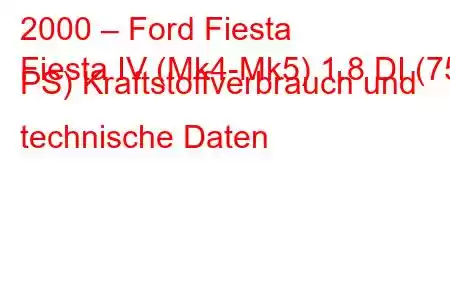 2000 – Ford Fiesta
Fiesta IV (Mk4-Mk5) 1.8 DI (75 PS) Kraftstoffverbrauch und technische Daten