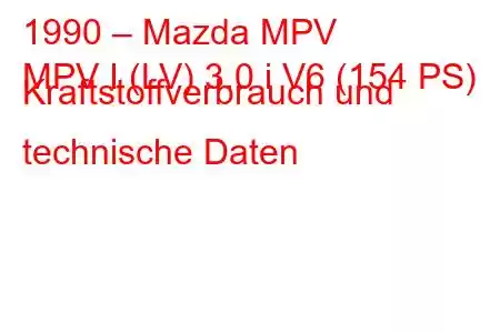 1990 – Mazda MPV
MPV I (LV) 3.0 i V6 (154 PS) Kraftstoffverbrauch und technische Daten