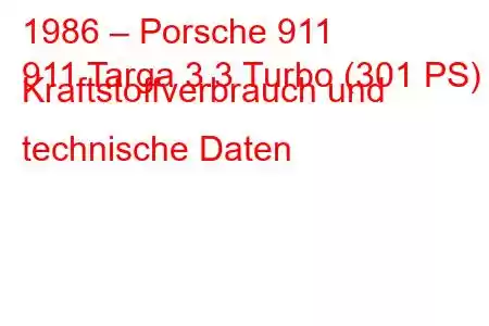 1986 – Porsche 911
911 Targa 3.3 Turbo (301 PS) Kraftstoffverbrauch und technische Daten