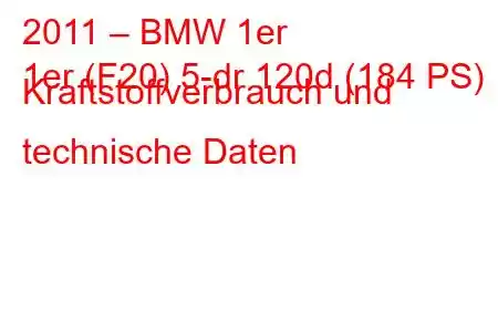 2011 – BMW 1er
1er (F20) 5-dr 120d (184 PS) Kraftstoffverbrauch und technische Daten