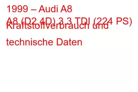 1999 – Audi A8
A8 (D2,4D) 3.3 TDI (224 PS) Kraftstoffverbrauch und technische Daten