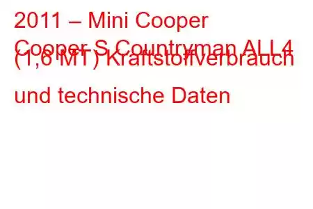 2011 – Mini Cooper
Cooper S Countryman ALL4 (1,6 MT) Kraftstoffverbrauch und technische Daten