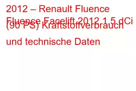 2012 – Renault Fluence
Fluence Facelift 2012 1,5 dCi (90 PS) Kraftstoffverbrauch und technische Daten