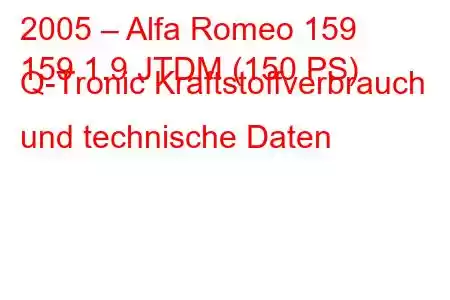 2005 – Alfa Romeo 159
159 1.9 JTDM (150 PS) Q-Tronic Kraftstoffverbrauch und technische Daten